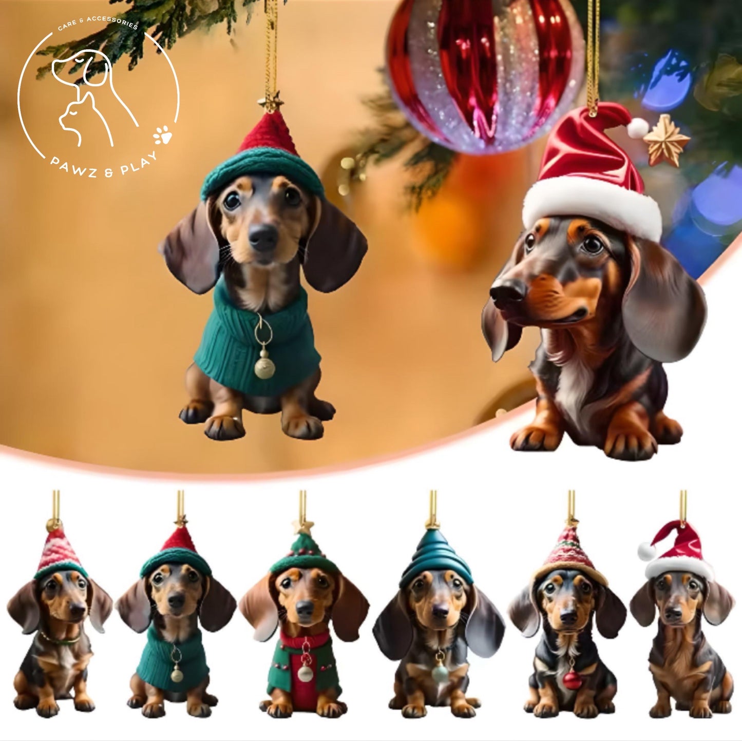 Pawz&Play Adorable Dachshund Christmas Tree Pendants