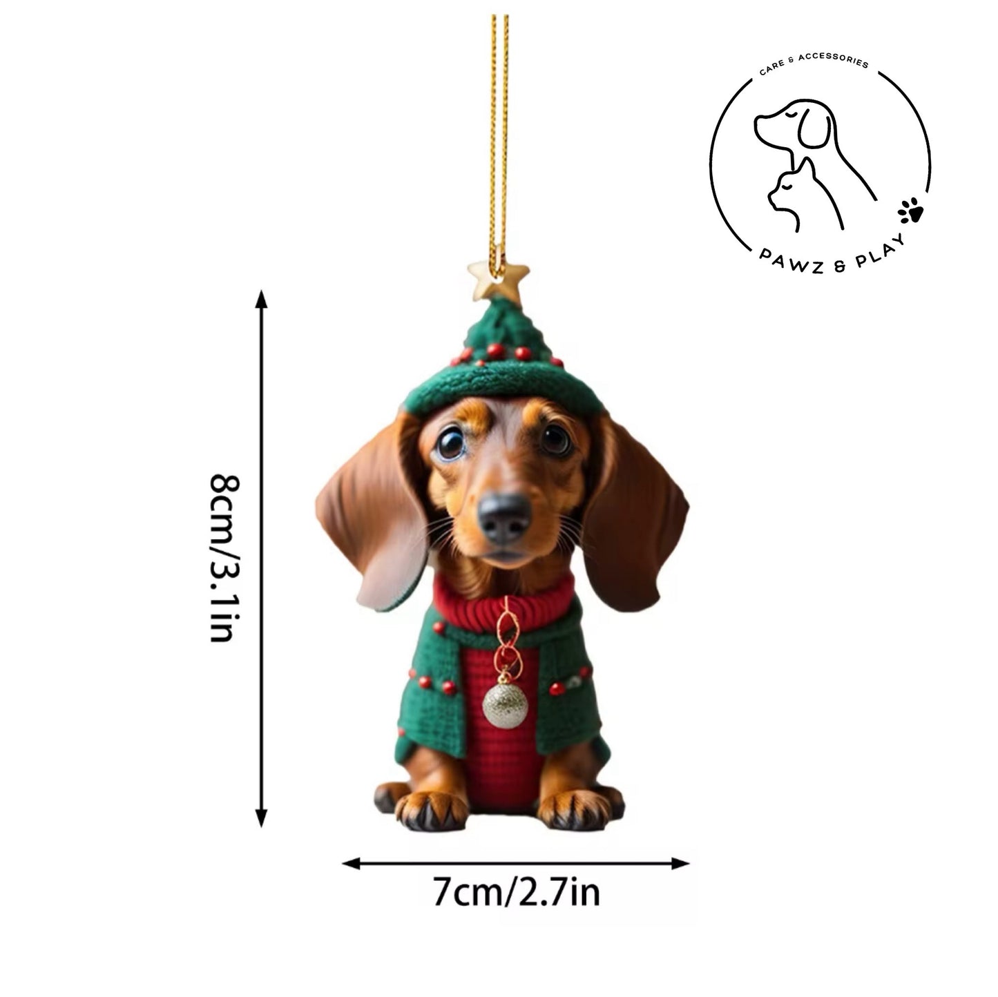 Pawz&Play Adorable Dachshund Christmas Tree Pendants